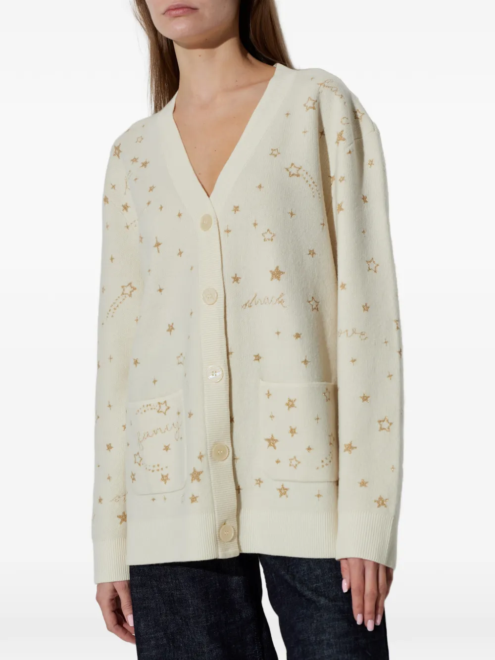  Loveshackfancy Star-embellished Patch-pocket Cardigan - Neutrals 