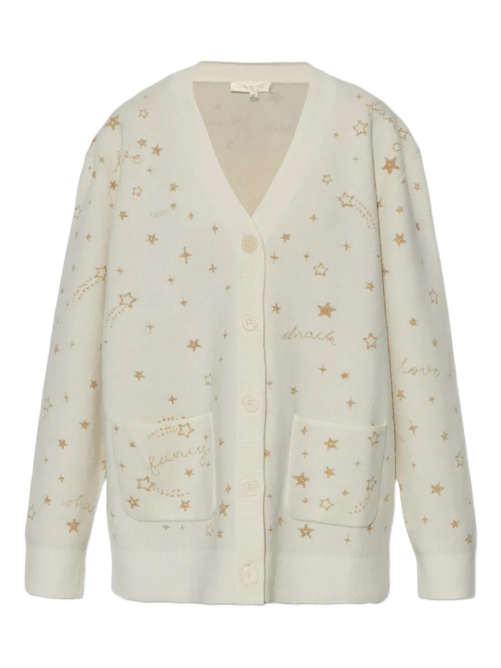 LoveShackFancy star-embellished patch-pocket cardigan - Toni neutri