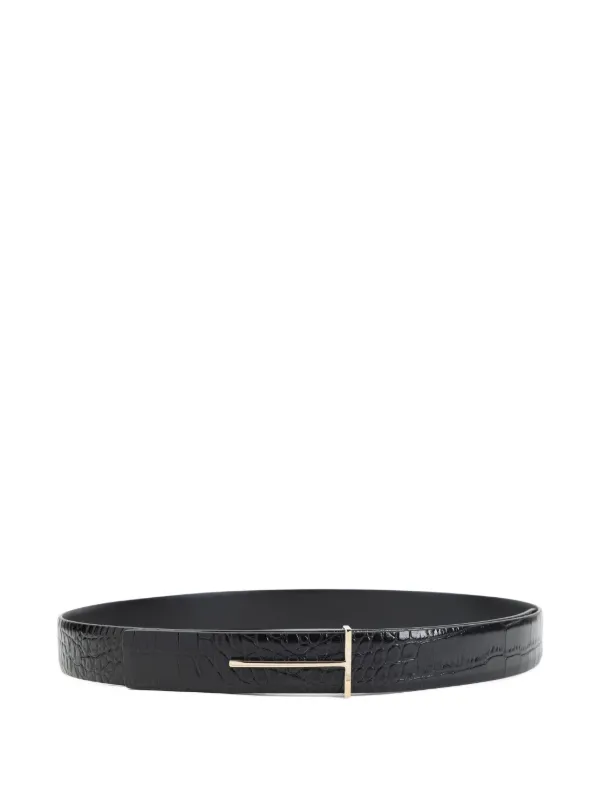 Tom Ford Crocodile-effect Metal Belt in Black