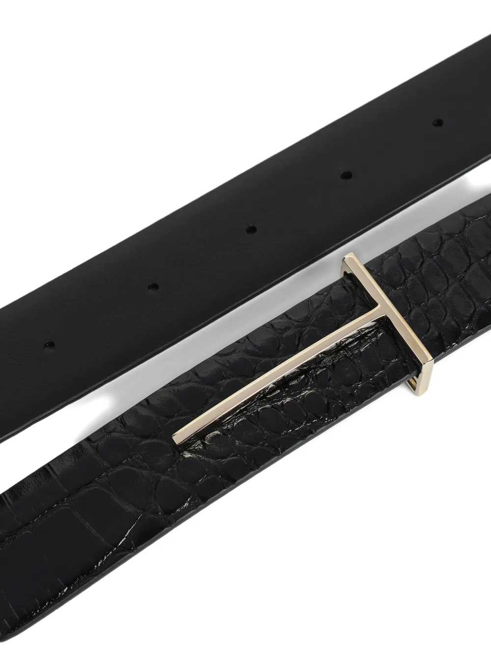 TOM FORD Metalen riem met krokodillen-reliëf - Zwart
