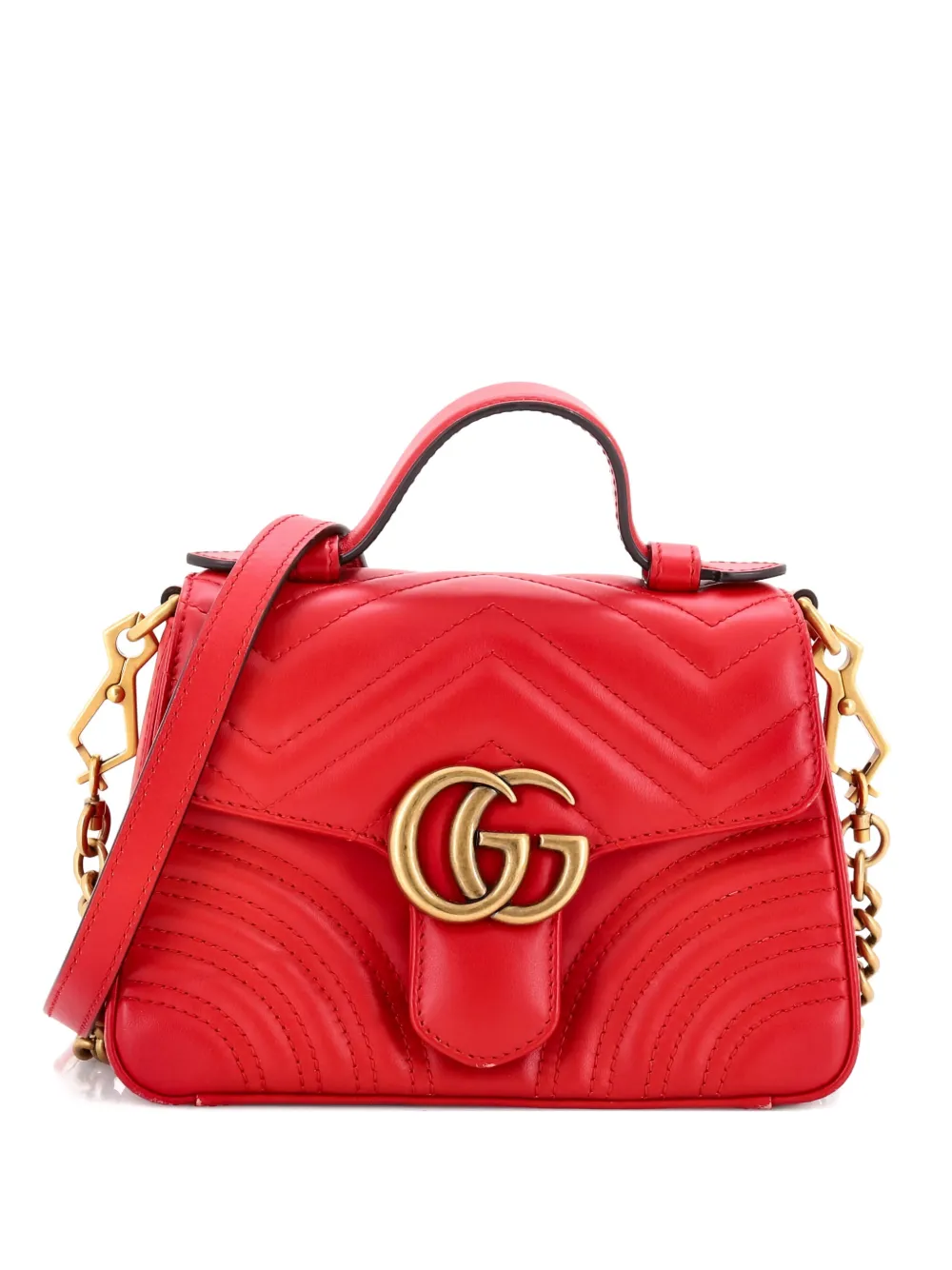 Gucci Pre-Owned GG Marmont Top Handle Flap Bag Matelasse Leather Mini satchel - Rosso