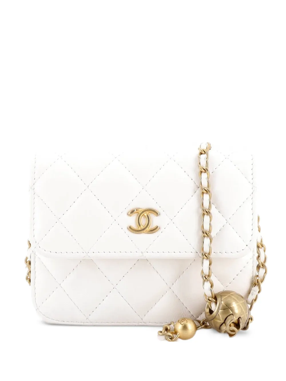 CHANEL Pre-Owned Borsa a tracolla Pearl Crush mini in pelle di agnello trapuntata con battente e catena - Bianco