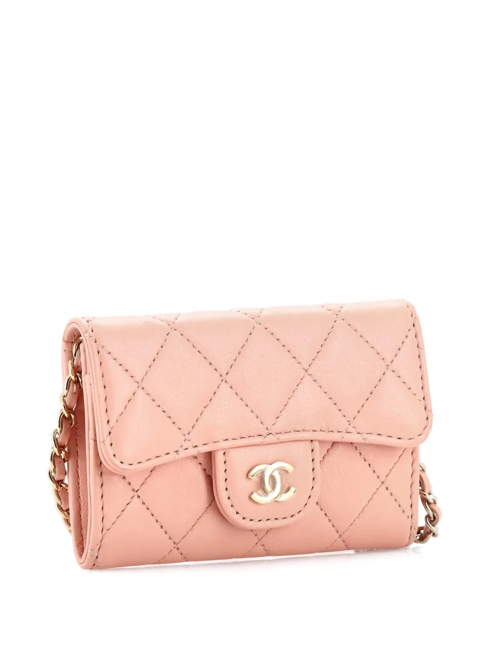 Pre-owned Chanel Classic Flap Chain Quilted Lambskin Mini Belt Bag In Pink