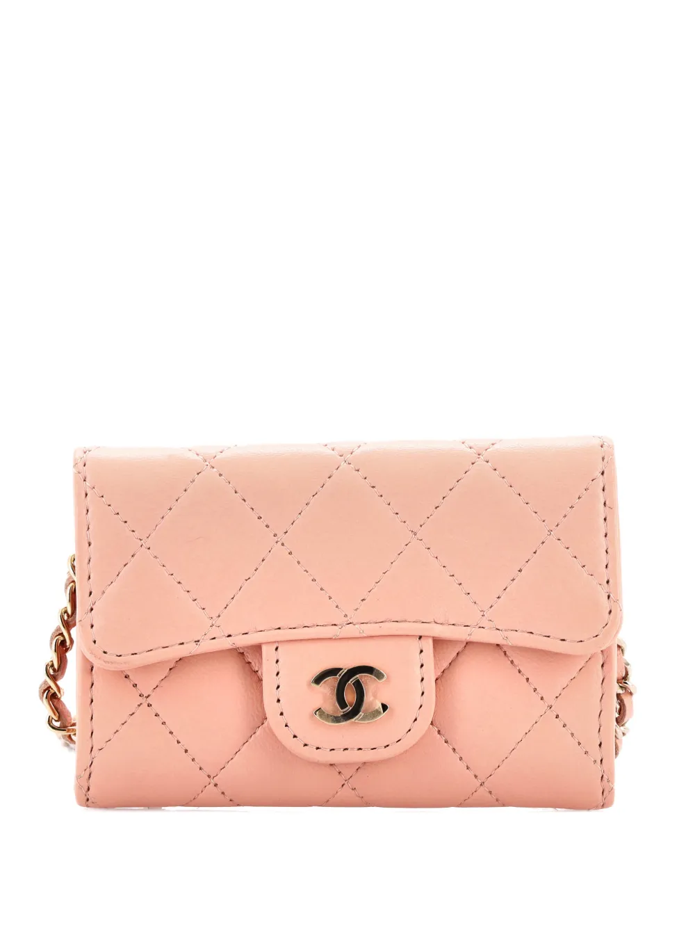 Pre-owned Chanel Classic Flap Chain Quilted Lambskin Mini Belt Bag In Pink