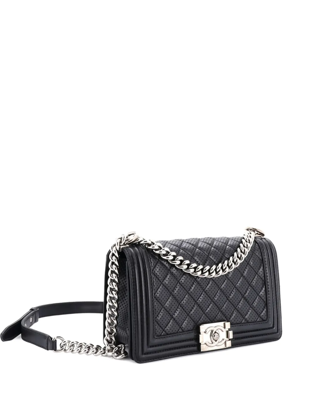 CHANEL Pre-Owned Boy Flap Bag Quilted Perforated Lambskin Old Medium shoulder bag - Nero