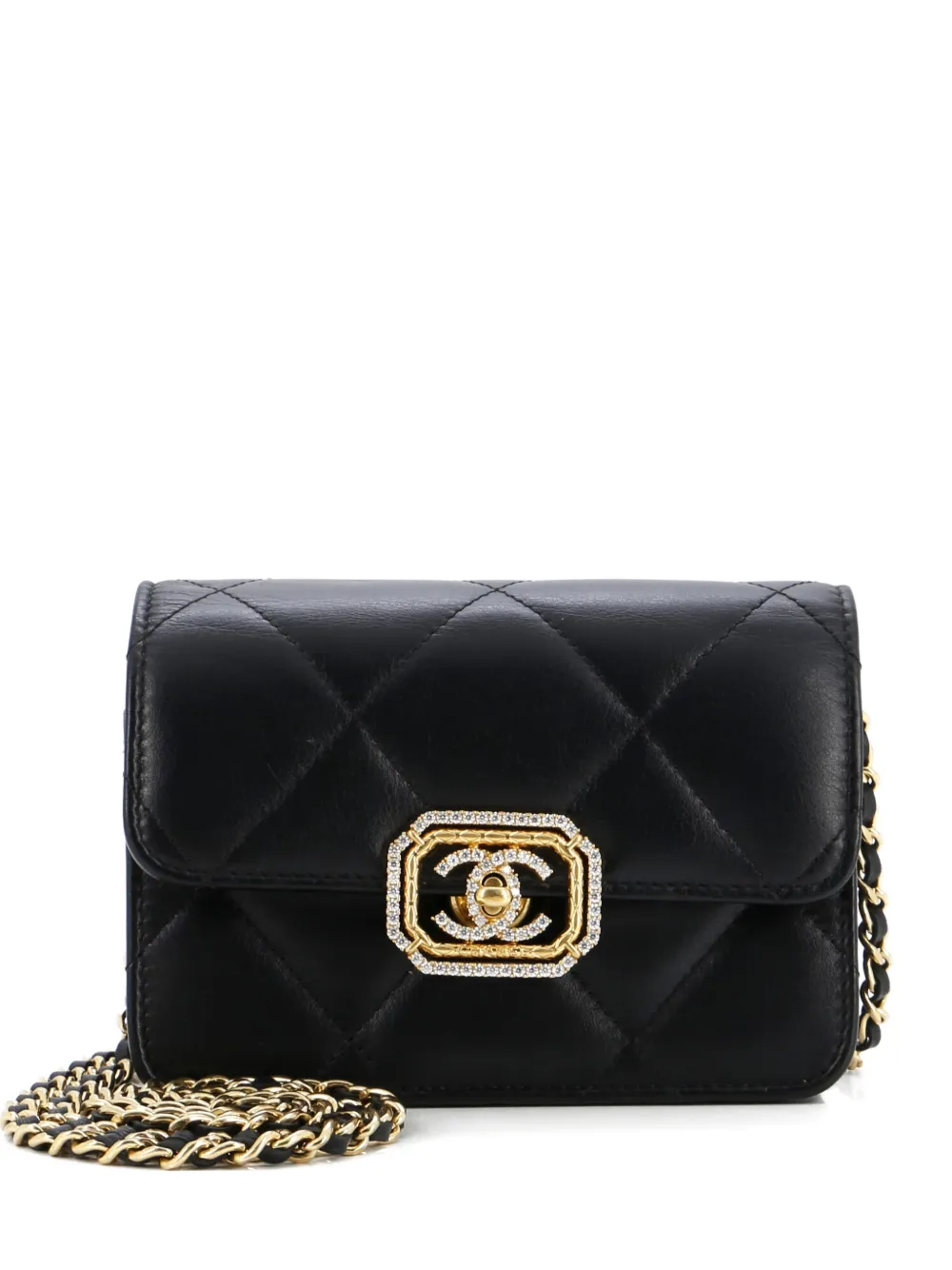 CHANEL Pre-Owned Crystal Geometric Frame CC Clutch with Chain Quilted Calfskin crossbody bag - Nero