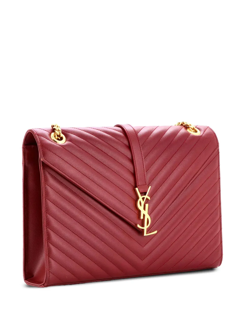 Saint Laurent Pre-Owned Classic Monogram Envelope Satchel Matelasse Chevron Leather Large shoulder bag - Rosso