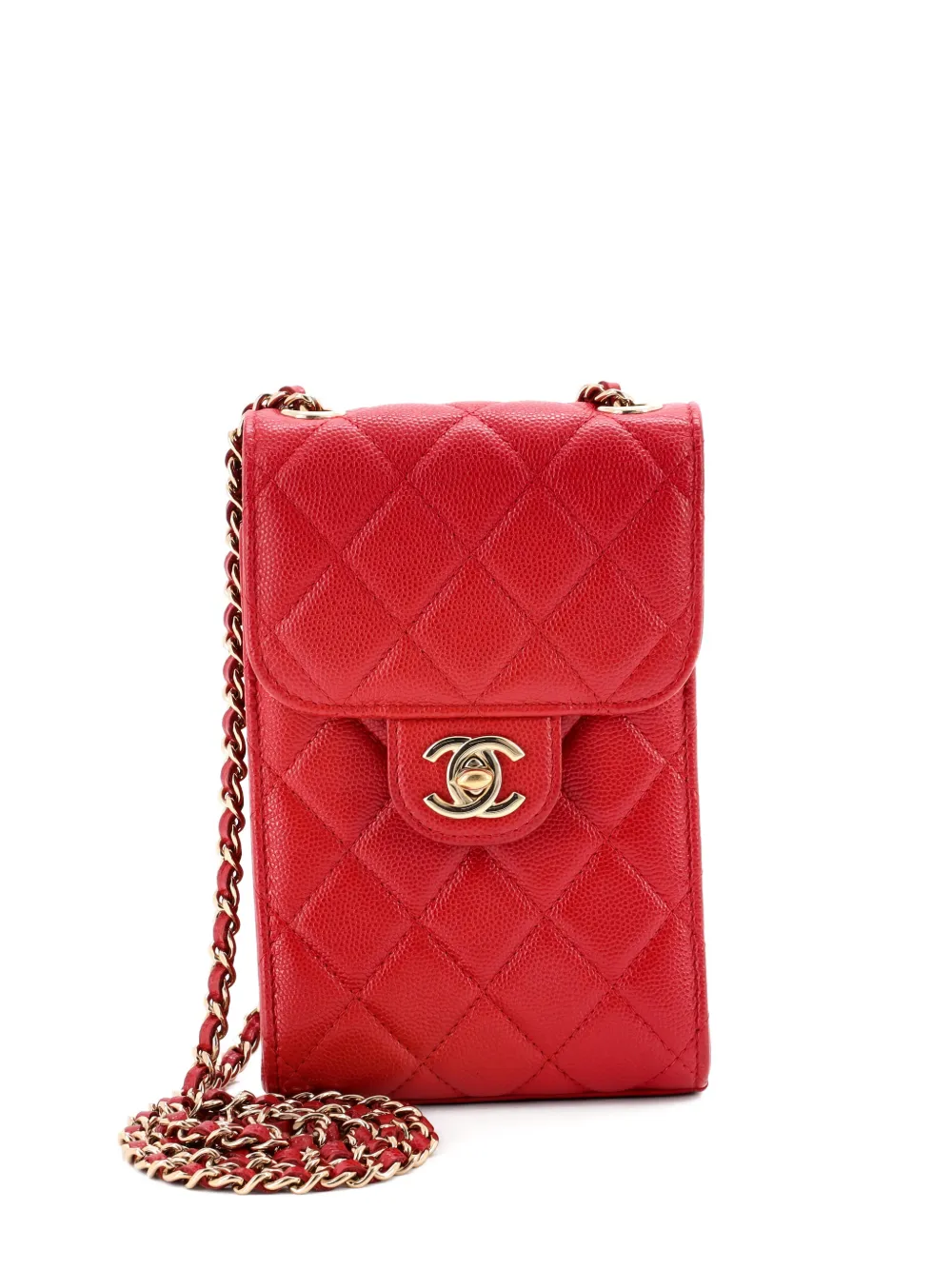 CHANEL Pre-Owned CC Flap Phone Holder Crossbody Bag Quilted Caviar clutch bag - Rosso