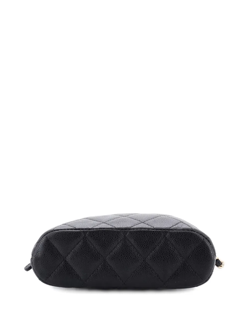 Pre-owned Chanel Cc Dome Zip Clutch With Chain Quilted Caviar Mini Crossbody Bag In Black