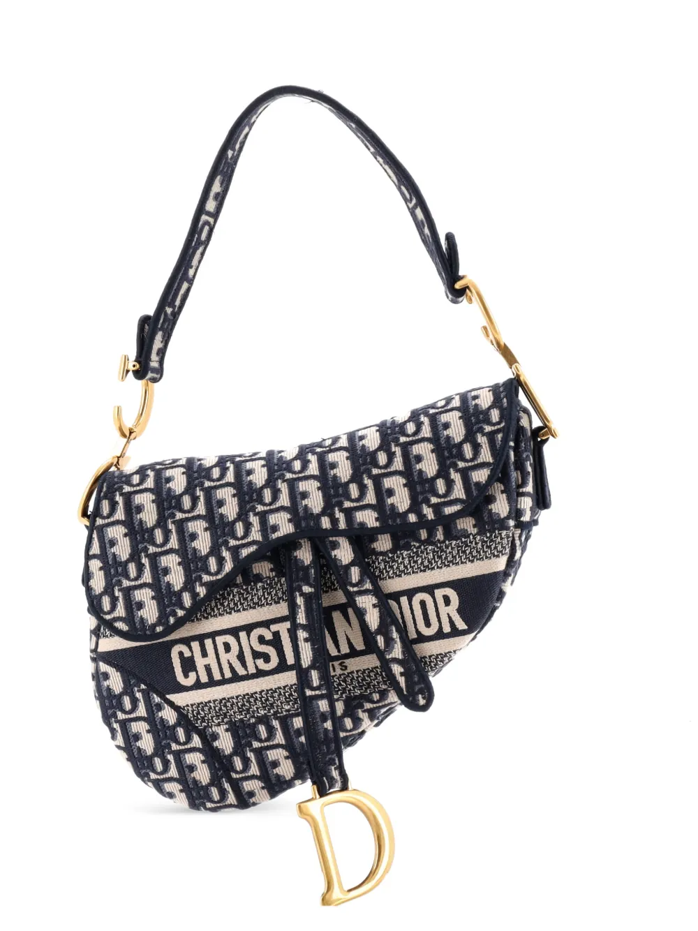 Christian Dior Pre-Owned Saddle Handbag Logo Embroidered Oblique Canvas Medium shoulder bag - Blu