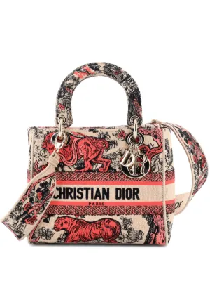 Christian Dior Pre-Owned Lady D-Lite Bag Embroidered Raffia Medium