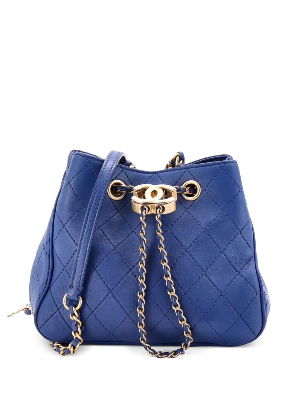 CHANEL Pre-Owned Egyptian Amulet Drawstring Stitched Calfskin Small bucket bag - Blu