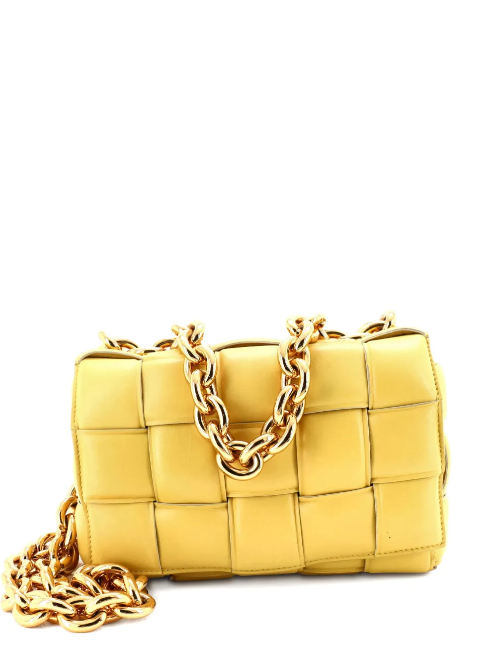 Bottega Veneta Pre-Owned Cassette Chain Padded Maxi Intrecciato Leather crossbody bag - Giallo
