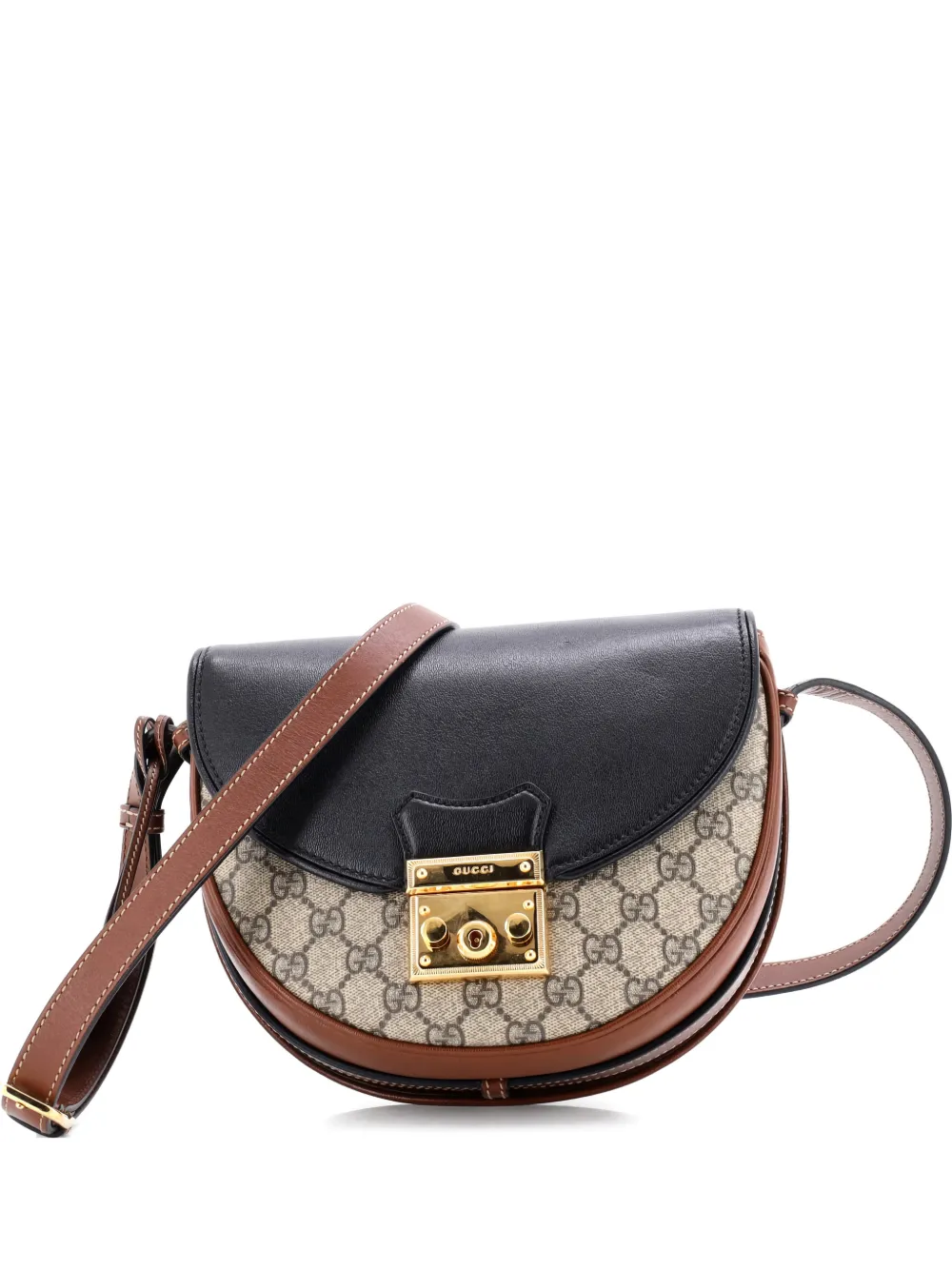 Gucci Pre-Owned Padlock Saddle Shoulder Bag GG Coated Canvas and Leather Small crossbody bag - Marrone