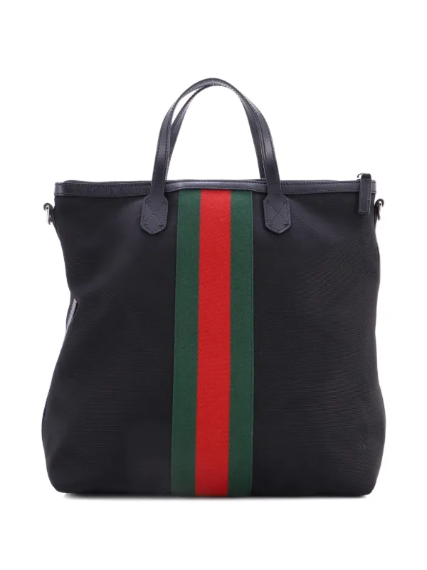 Gucci Pre-Owned Web Zip Techno Canvas Medium Tote Bag | Black