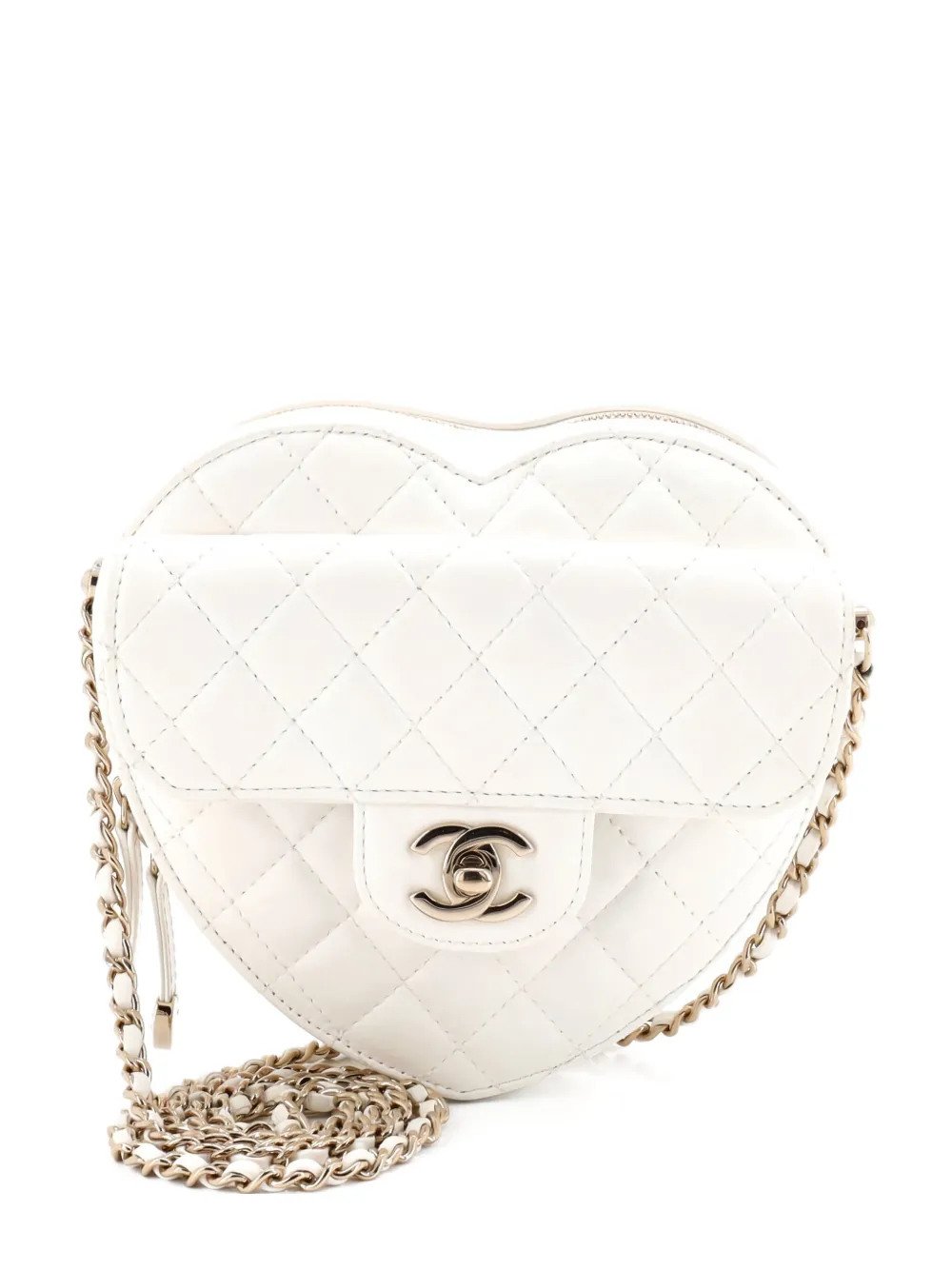 CHANEL Pre-Owned CC in Love Heart Bag Quilted Lambskin crossbody bag - Bianco