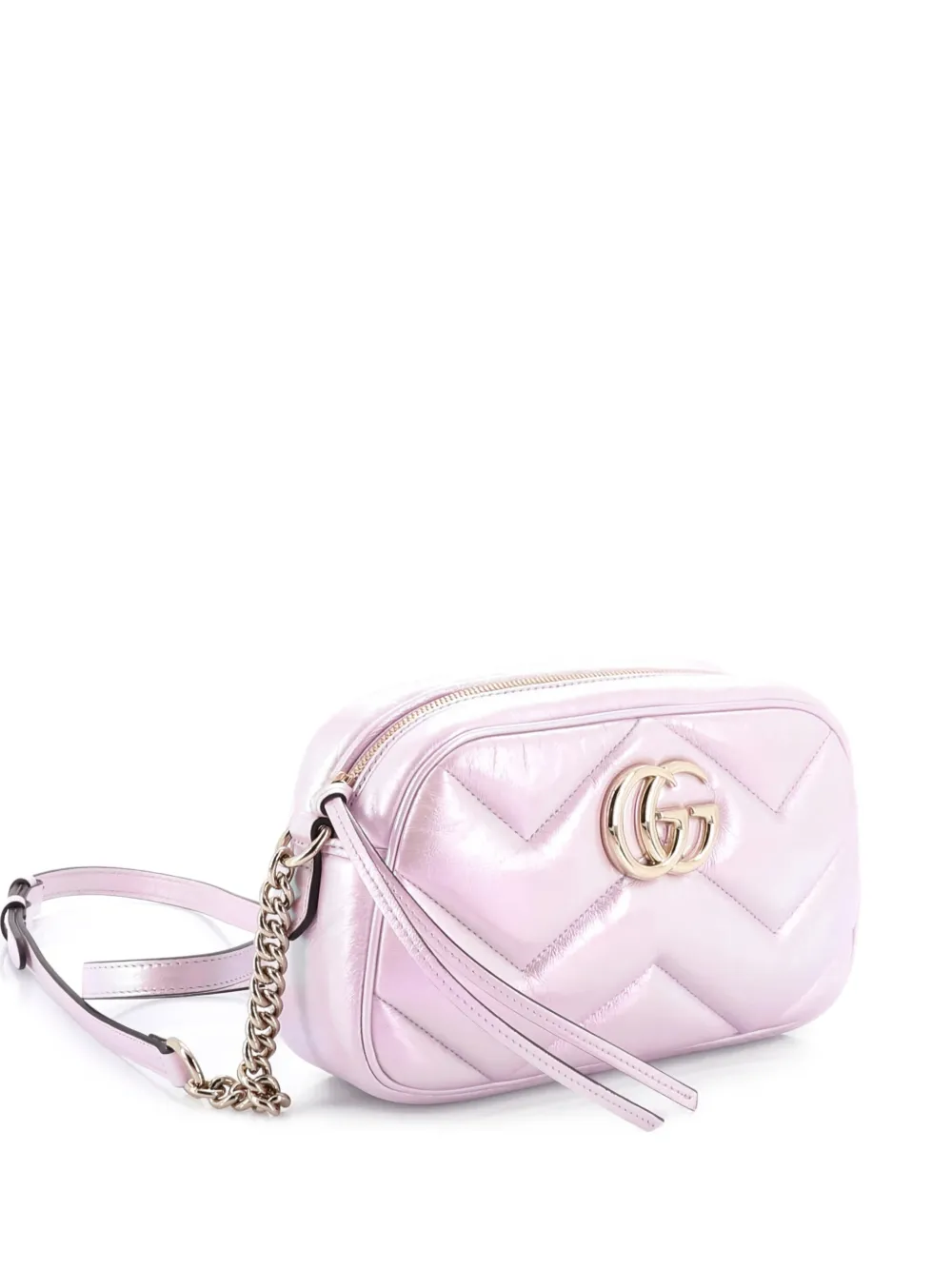 Gucci Pre-Owned GG Marmont Chevron Iridescent Leather Small shoulder bag - Pink