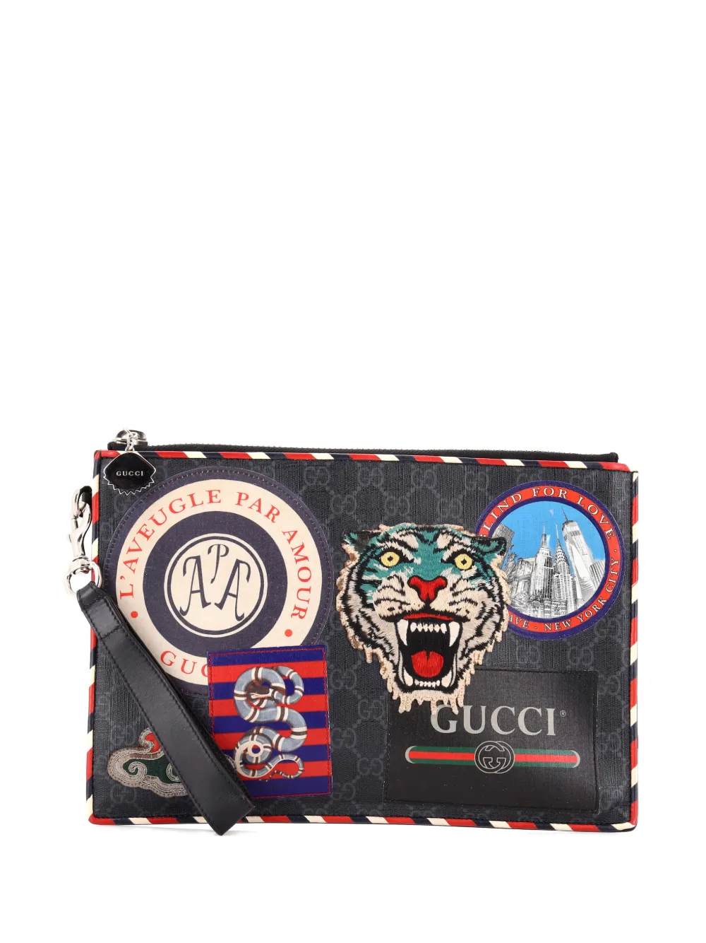 Gucci Pre-Owned Night Courrier Pouch GG Coated Canvas with Applique clutch bag - Nero