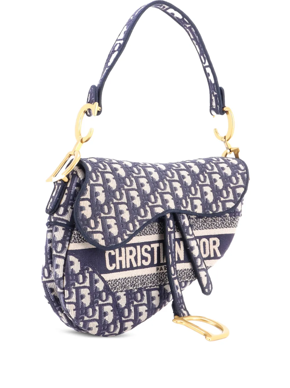 Christian Dior Pre-Owned Saddle Handbag Logo Embroidered Oblique Canvas Medium shoulder bag - Blu