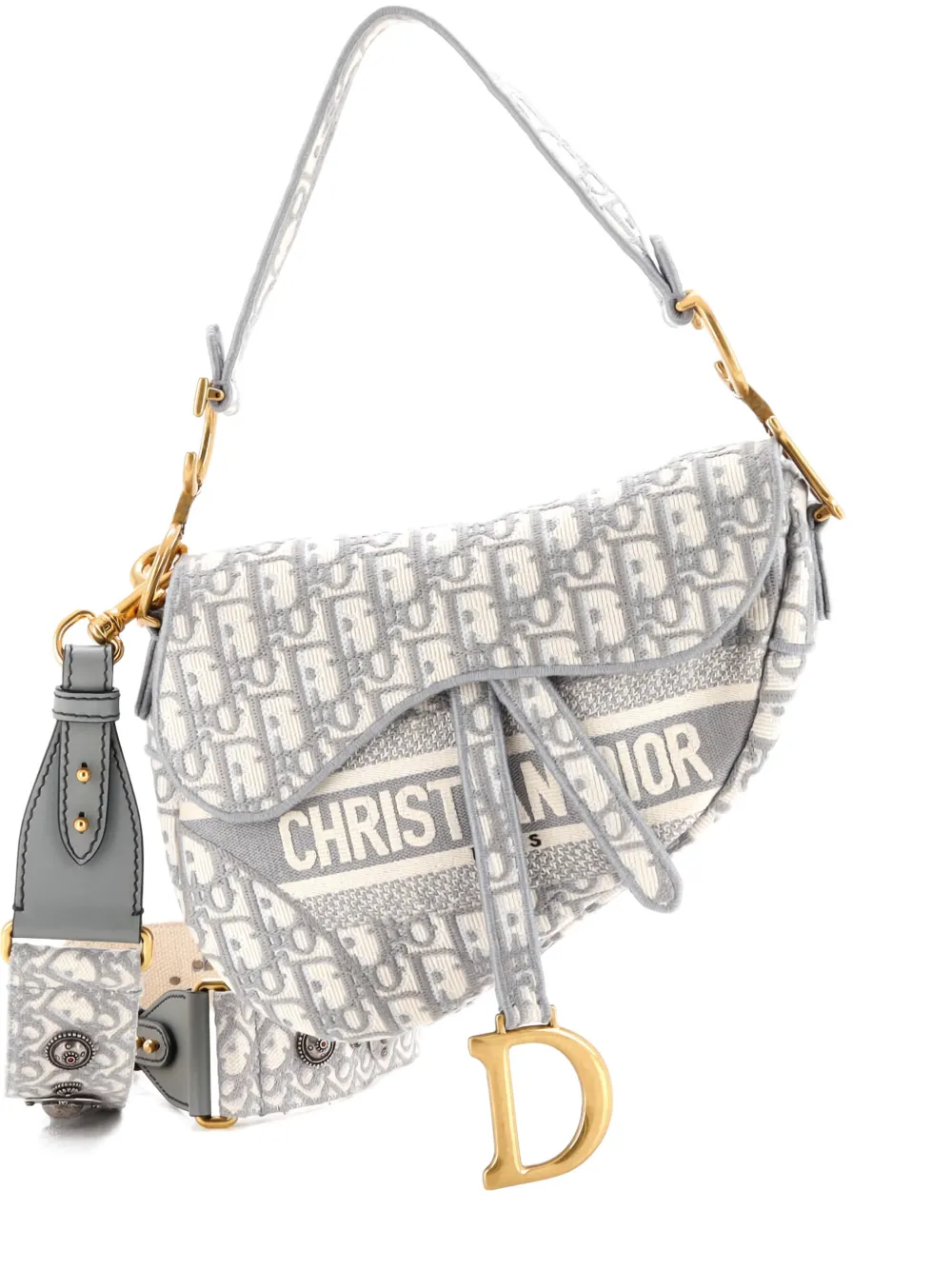 Christian Dior Pre-Owned Saddle Handbag Logo Embroidered Oblique Canvas Medium shoulder bag - Grigio