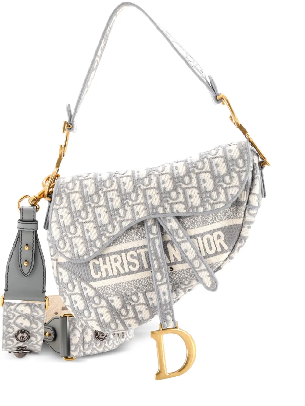 Christian Dior Pre-Owned Saddle Handbag Logo Embroidered Oblique Canvas Medium shoulder bag - Grau