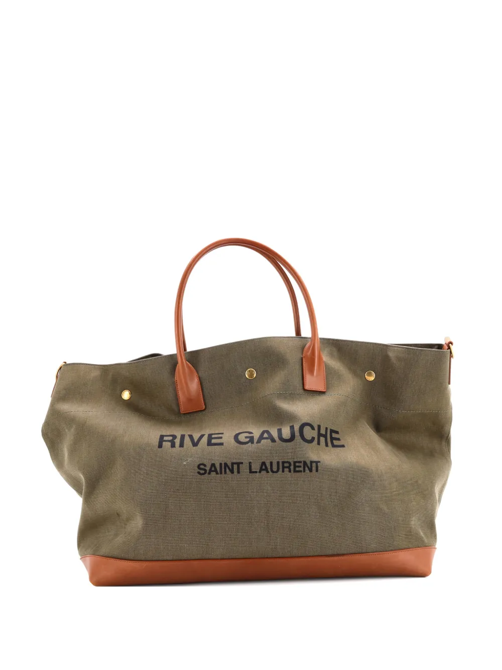 Pre-owned Saint Laurent Rive Gauche Shopper Canvas Maxi Tote Bag In Brown
