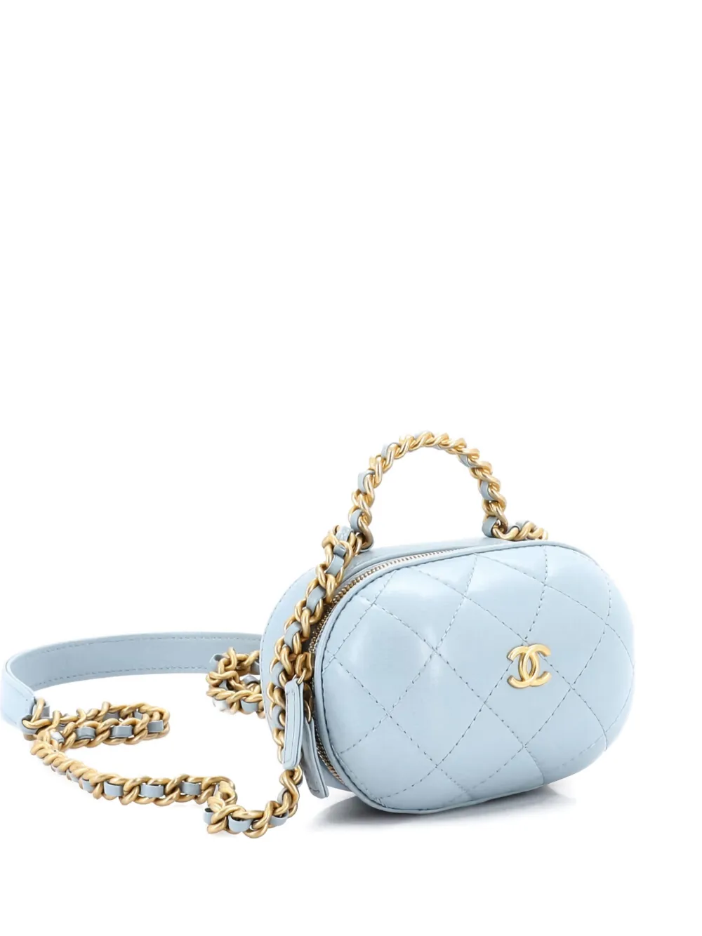 CHANEL Pre-Owned CC Bubble Top Handle Vanity Case with Chain Quilted Lambskin Small satchel - Blu