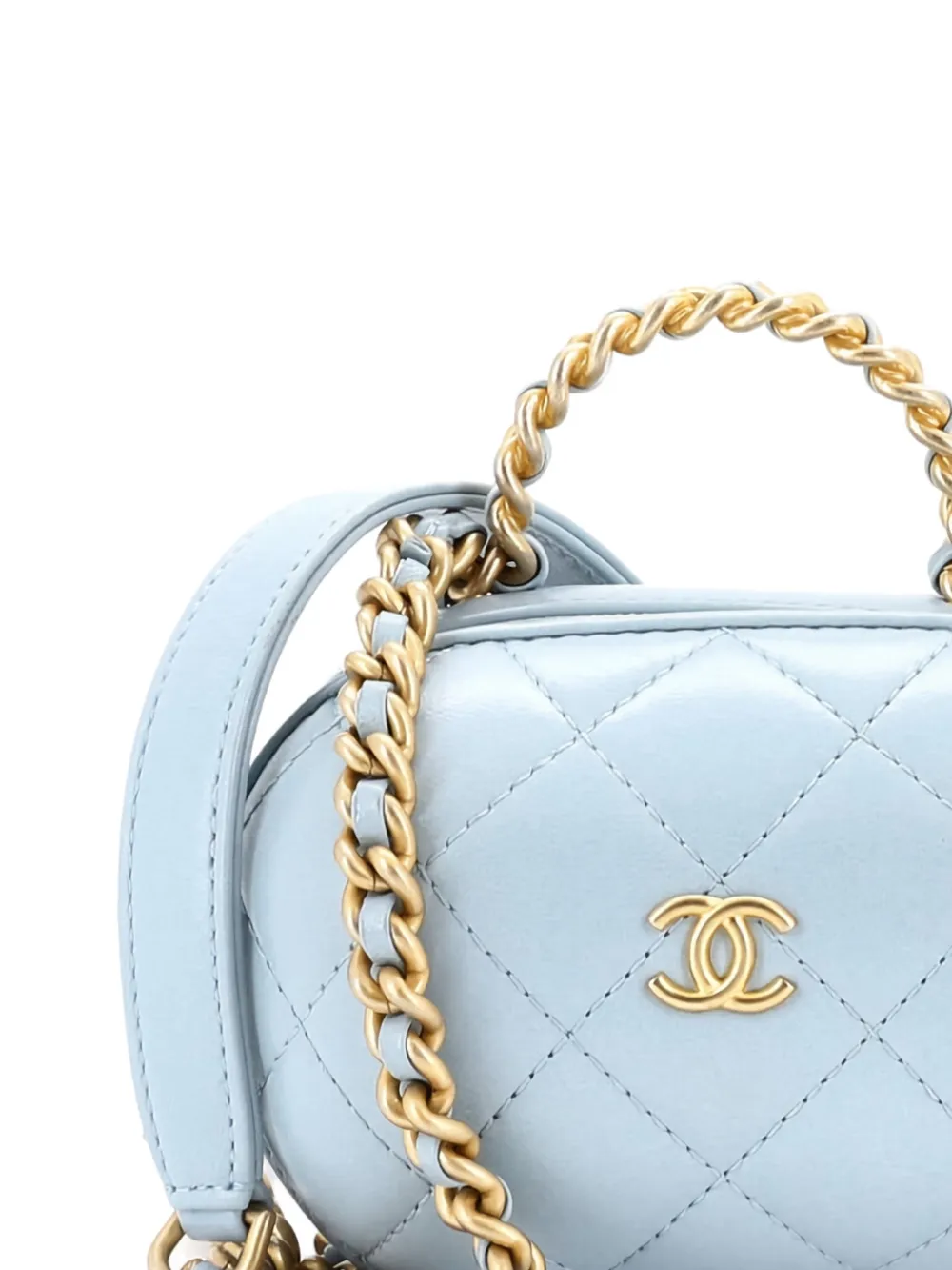 Cc Bubble Top Handle Vanity Case With Chain Quilted Lambskin Small Satchel