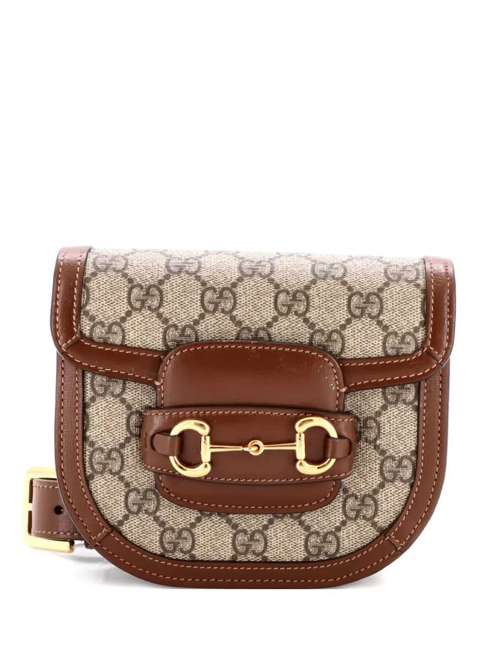 Gucci Pre-Owned Borsa a tracolla Horsebit 1955 mini in tela cerata GG e pelle - Marrone