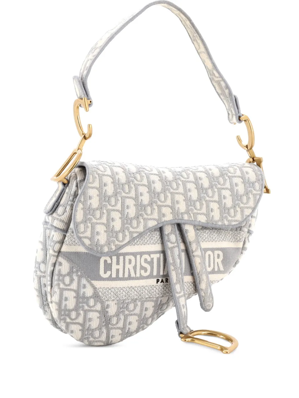 Christian Dior Pre-Owned Saddle Handbag Logo Embroidered Oblique Canvas Medium shoulder bag – Grey