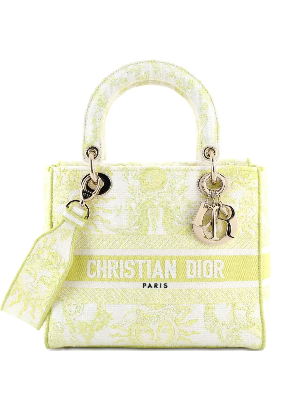 Christian Dior Pre-Owned Borsa a tracolla Lady D-Lite media in tela con ricamo - Giallo
