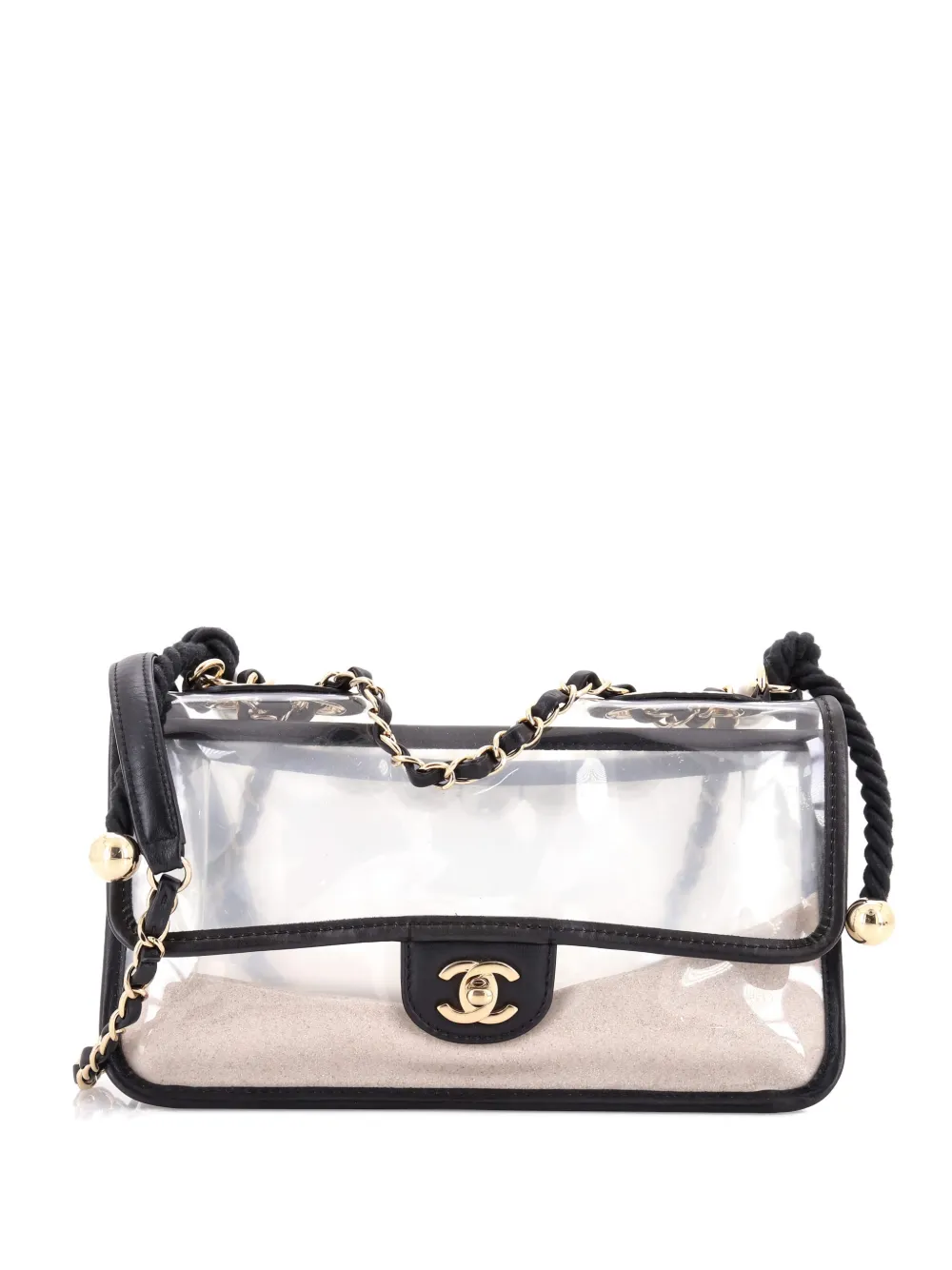 CHANEL Pre-Owned Sand By The Sea Pearl Flap Bag PVC with Lambskin Medium shoulder bag - Nero