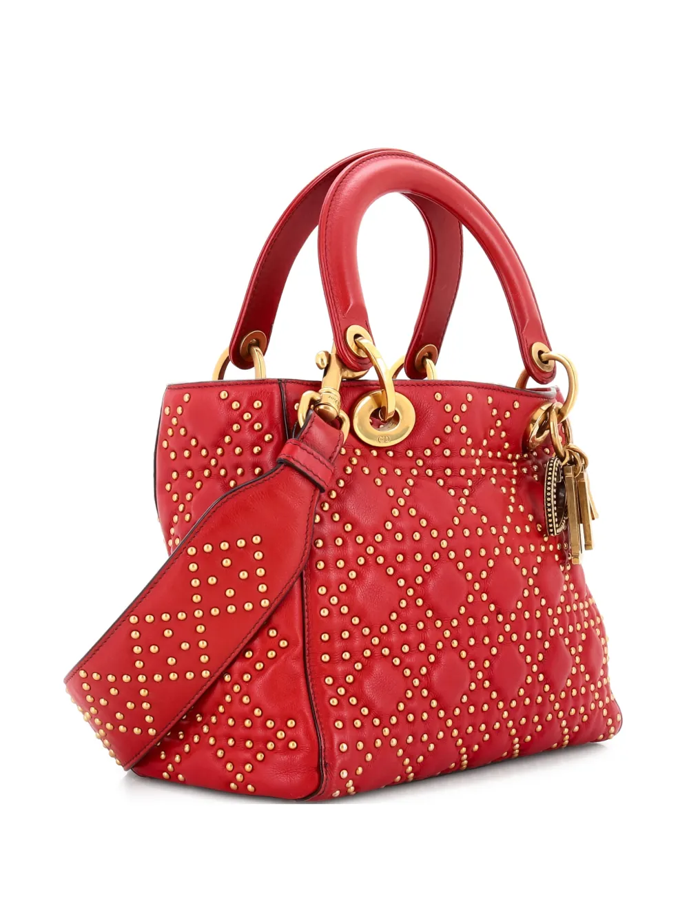 Christian Dior Pre-Owned Supple Lady Dior Bag Cannage Studded Lambskin Medium satchel - Rosso