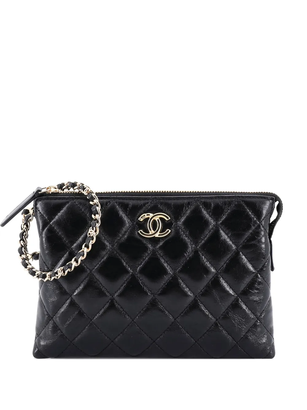 CHANEL Pre-Owned Chain Wristlet Shiny Crumpled Calfskin clutch bag - Nero