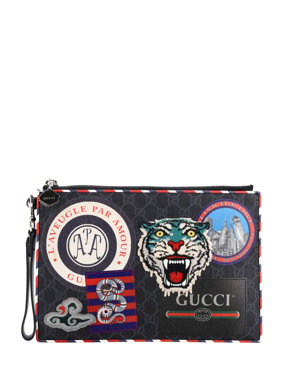 Gucci Pre-Owned Night Courrier Pouch GG Coated Canvas with Applique clutch bag - Nero