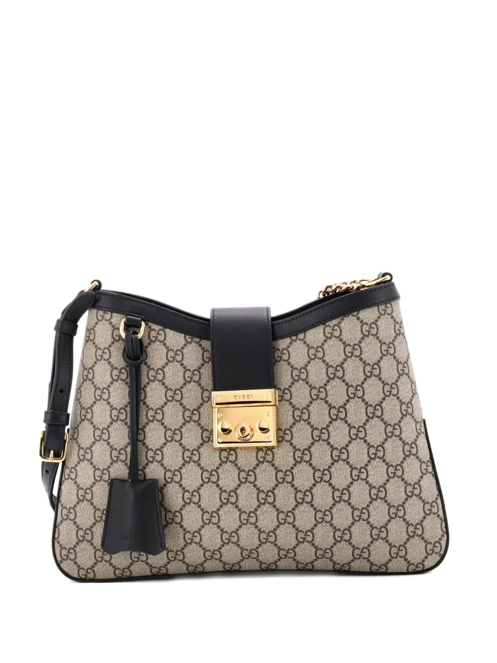 Gucci Pre-Owned Padlock Chain GG Coated Canvas with Leather Medium shoulder bag - Black