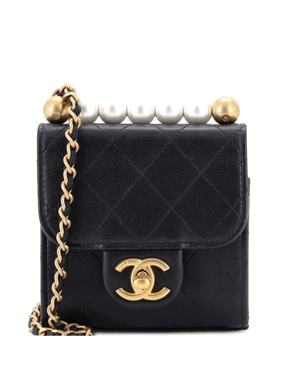 CHANEL Pre-Owned Borsa a tracolla Chic Pearls mini con catena - Nero