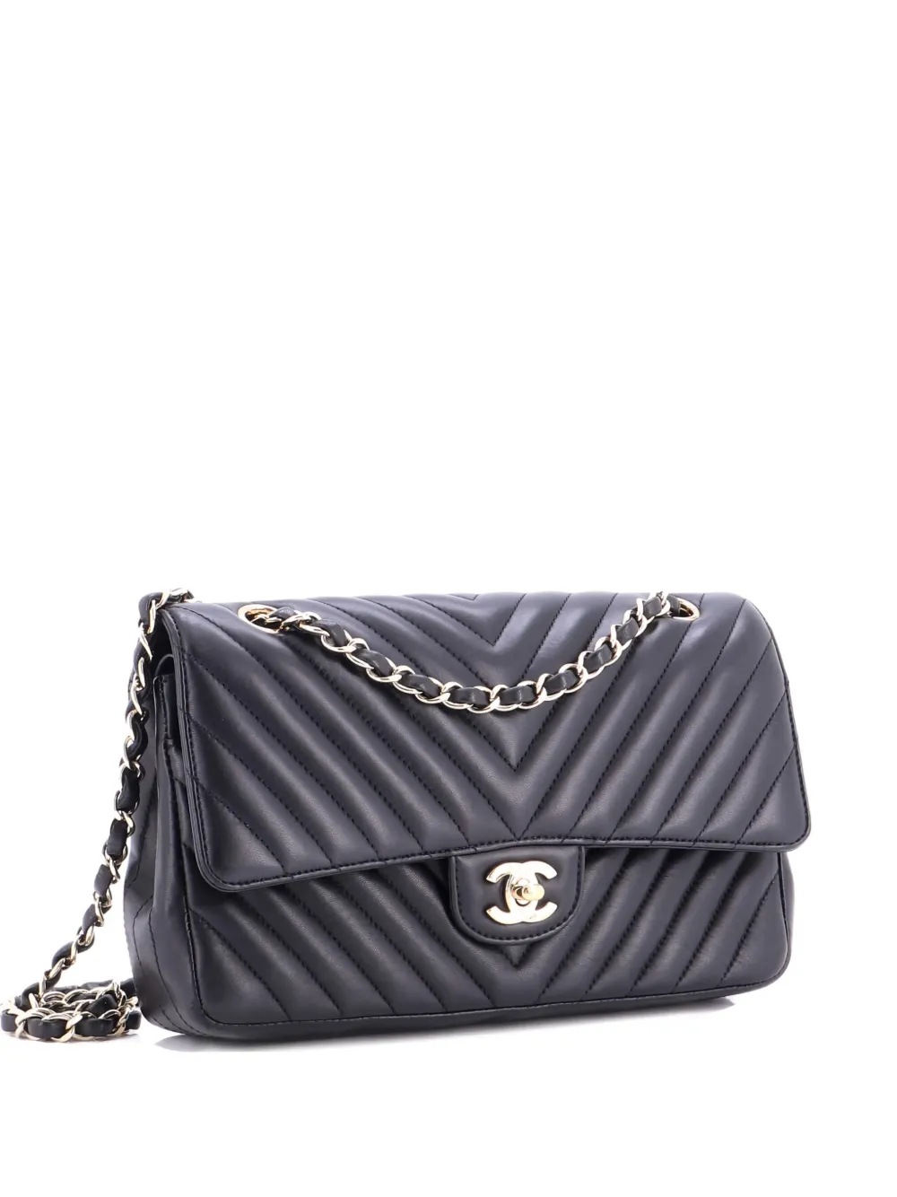 CHANEL Pre-Owned Classic Double Flap Bag Chevron Lambskin Medium shoulder bag - Nero