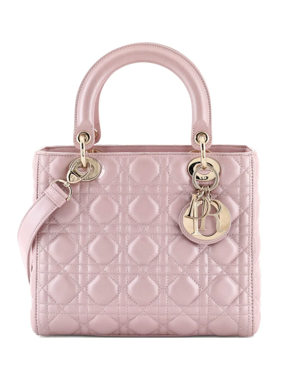 Christian Dior Pre-Owned Lady Dior Bag Cannage Quilt Metallic Leather Medium satchel - Rosa