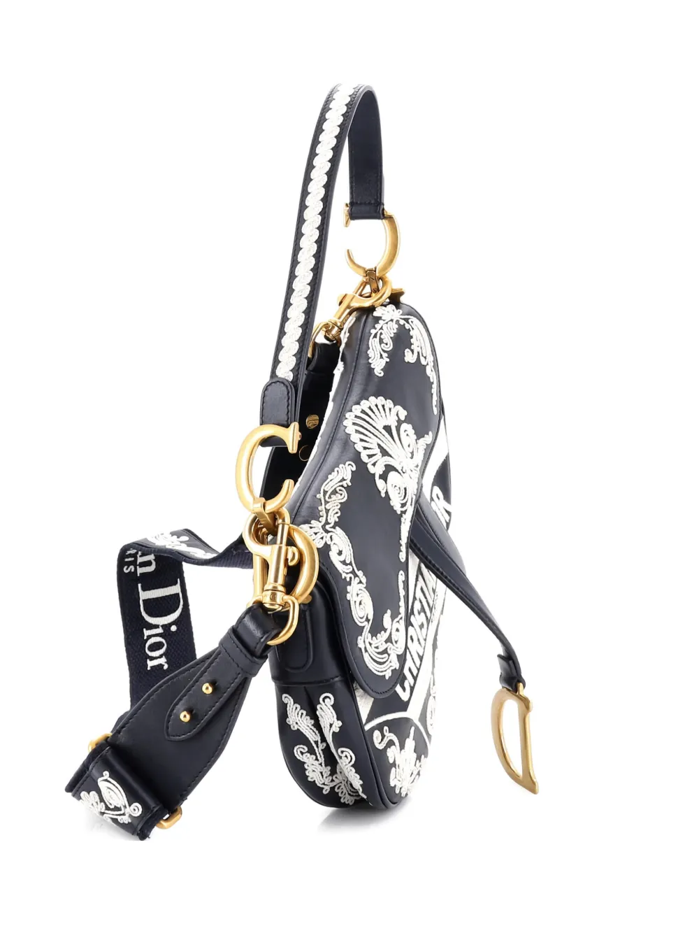 Christian Dior Pre-Owned Saddle Handbag Embroidered Calfskin Medium shoulder bag - Blu