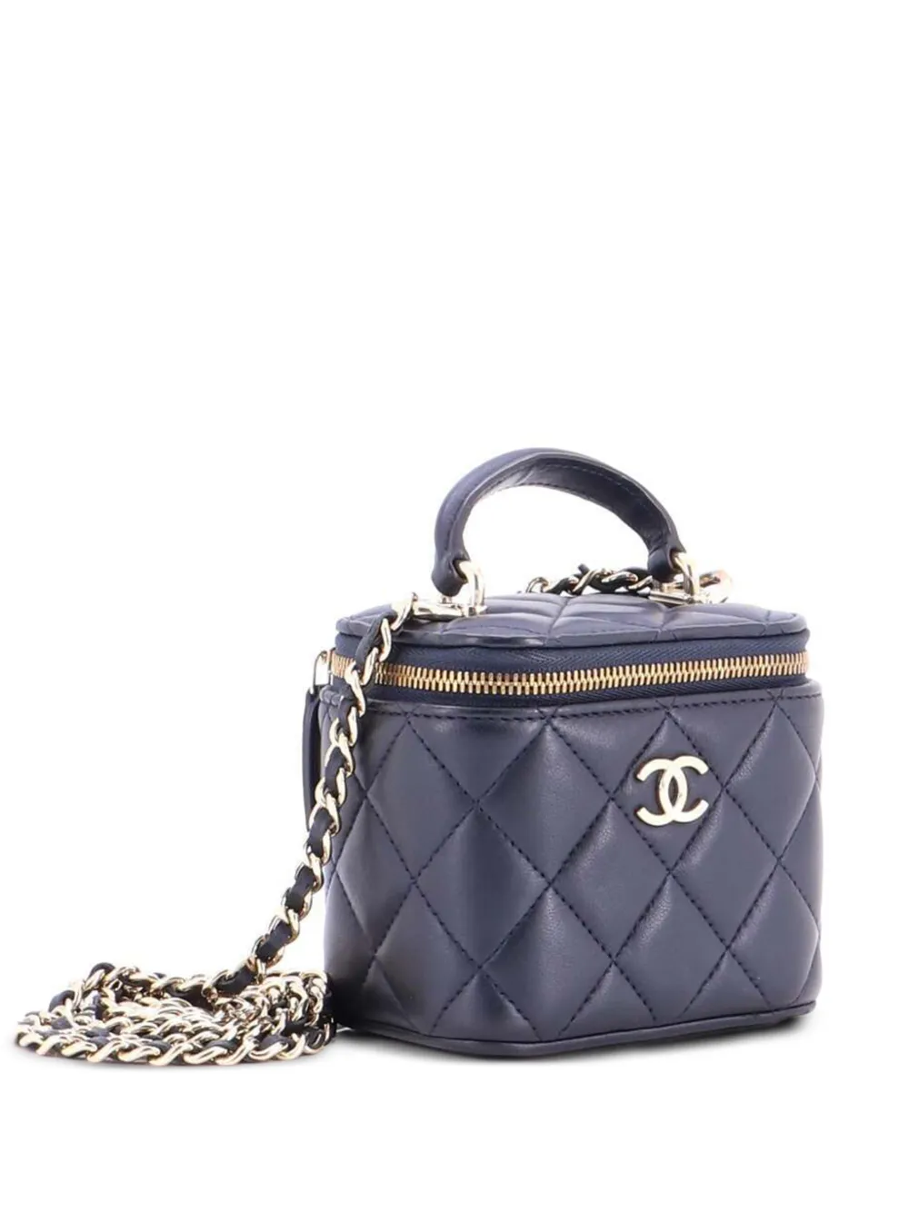 CHANEL Pre-Owned Classic Top Handle Vanity Case with Chain Quilted Lambskin Mini crossbody bag - Blu