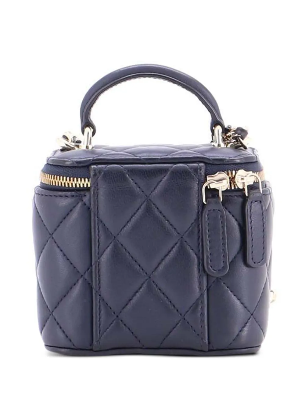  Chanel Pre-owned Classic Top Handle Vanity Case With Chain Quilted Lambskin Mini Crossbody Bag - Azul 