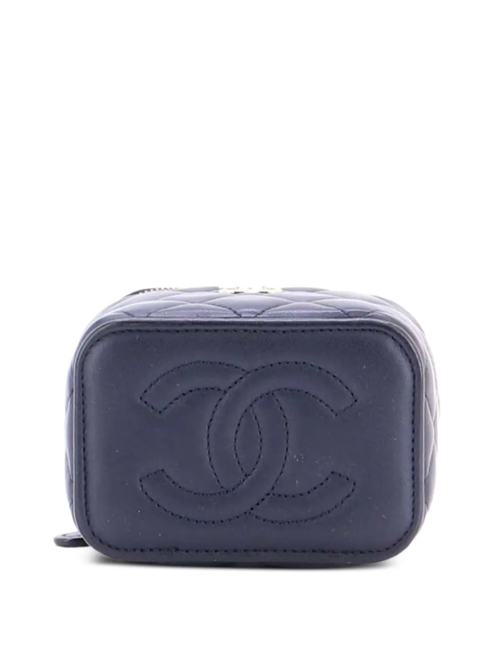  Chanel Pre-owned Classic Top Handle Vanity Case With Chain Quilted Lambskin Mini Crossbody Bag - Azul 