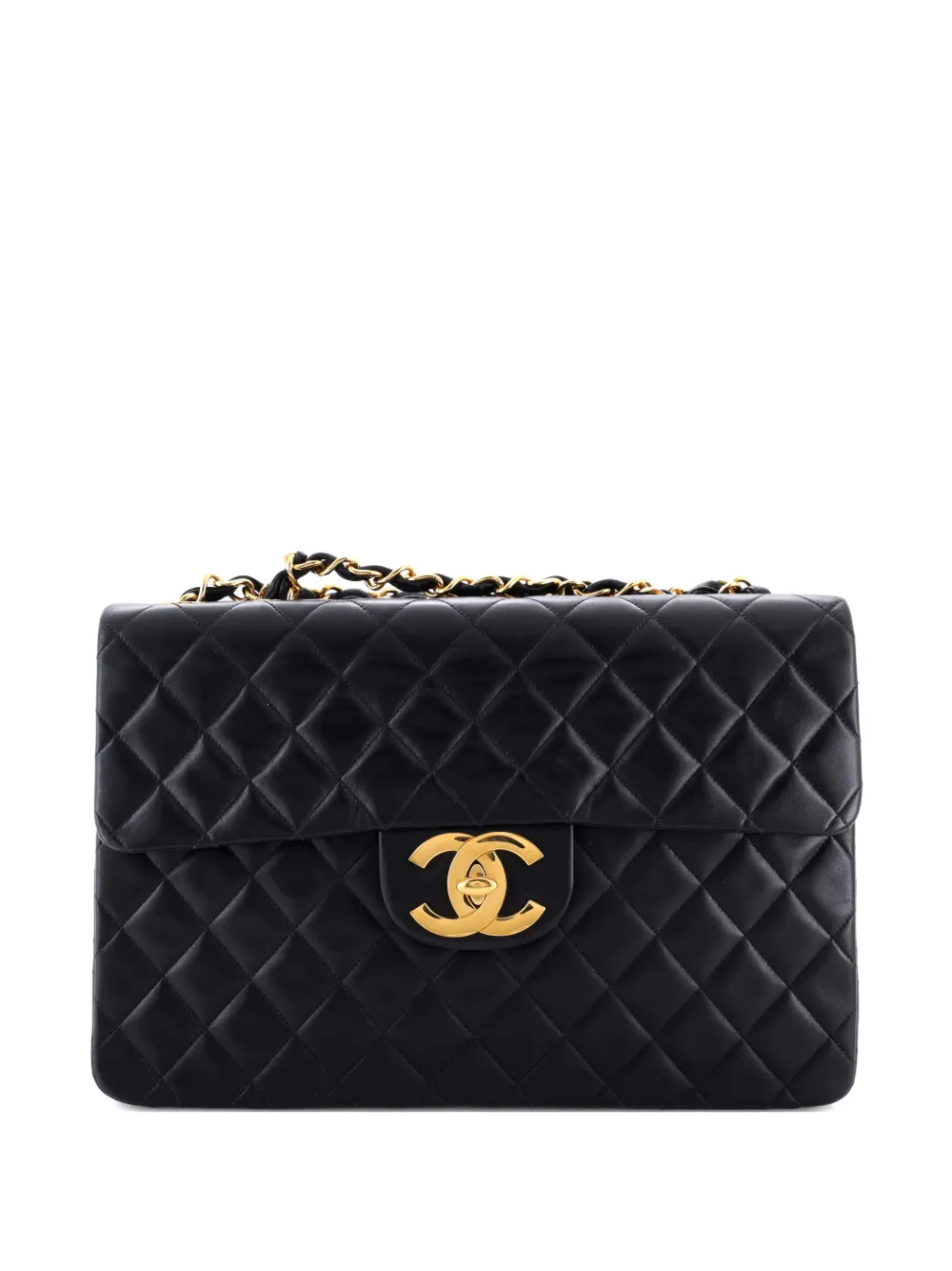 CHANEL Pre-Owned Classic Double Flap Bag Quilted Lambskin Jumbo shoulder bag - Nero