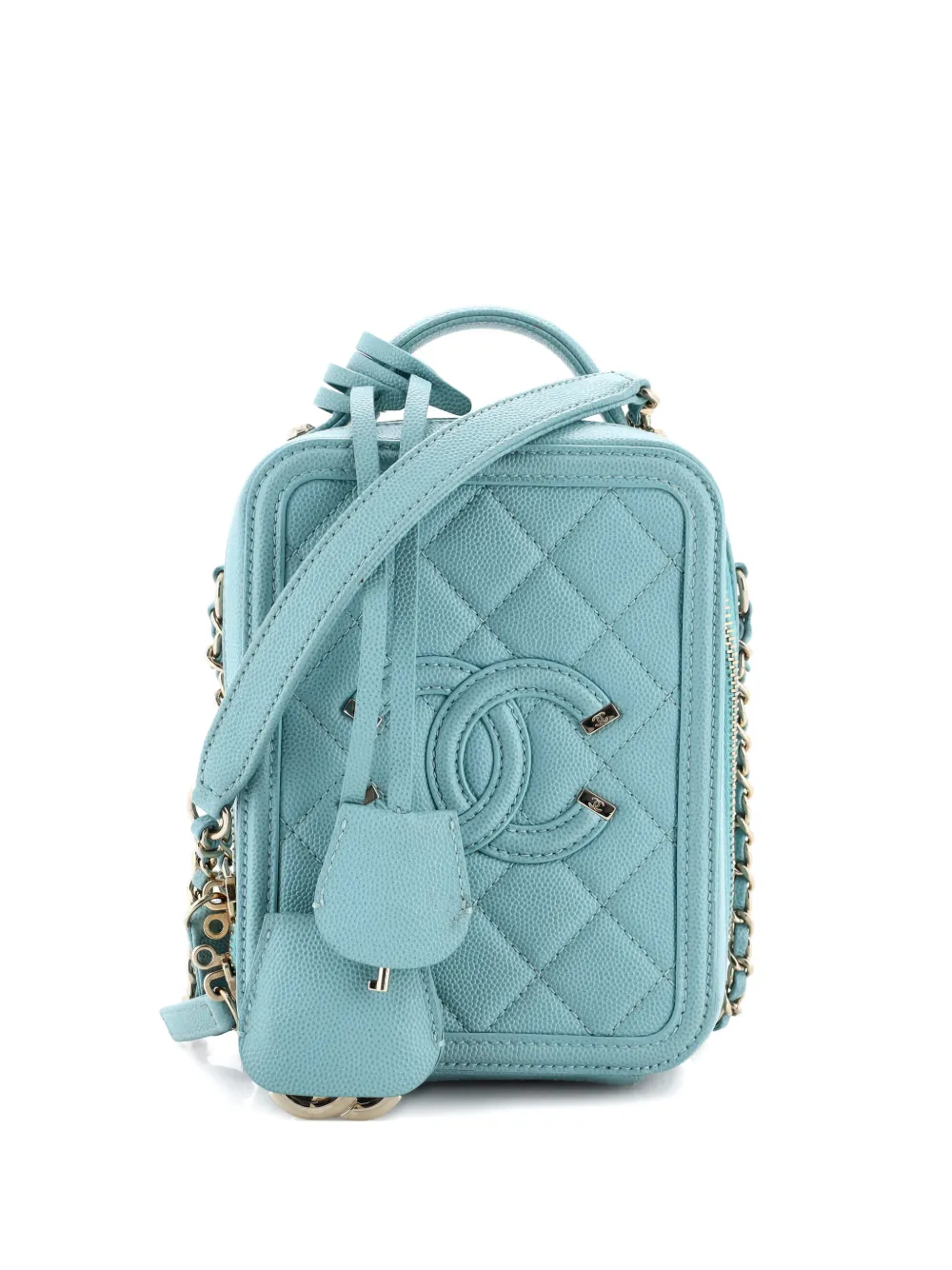 CHANEL Pre-Owned Filigree Vertical Vanity Case Quilted Caviar crossbody bag - Blu
