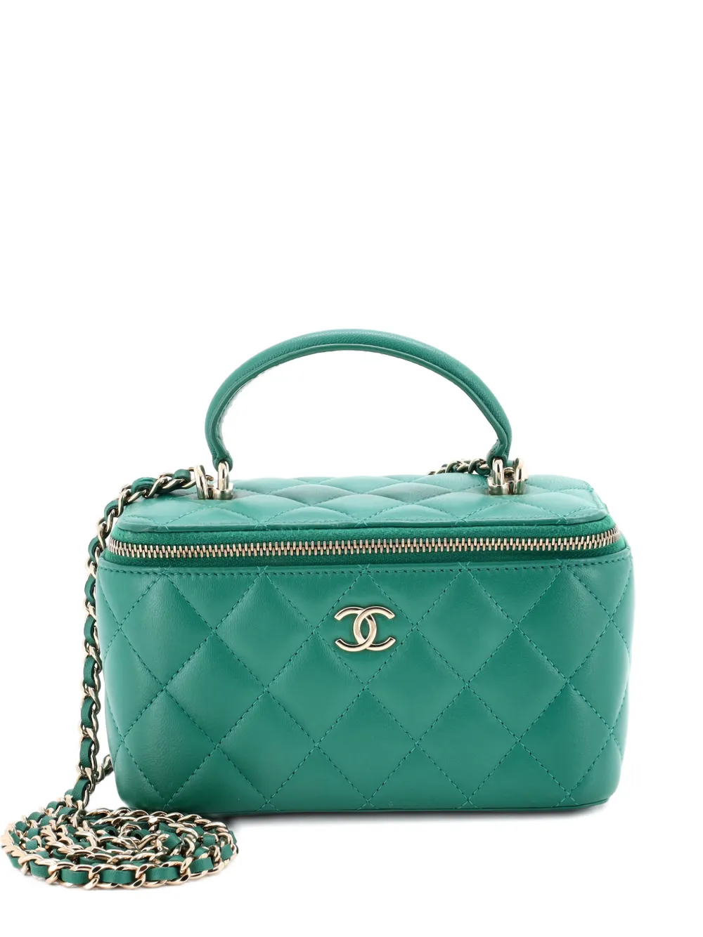CHANEL Pre-Owned Classic Top Handle Vanity Case with Chain Quilted Lambskin Small crossbody bag - Verde