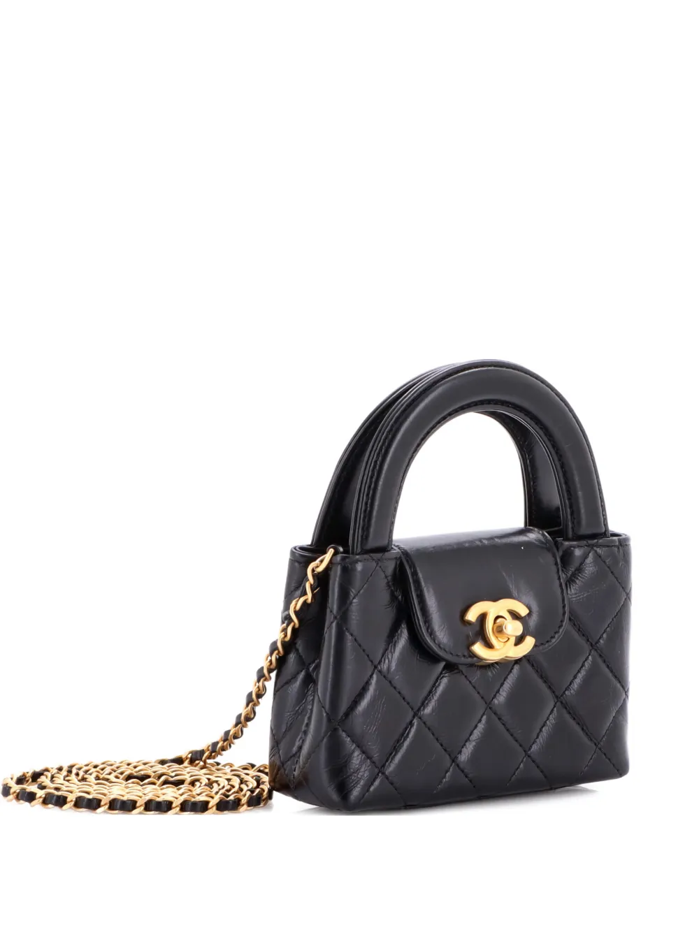 CHANEL Pre-Owned Kelly Top Handle Shopping Bag Quilted Shiny Aged Calfskin Nano crossbody bag - Nero