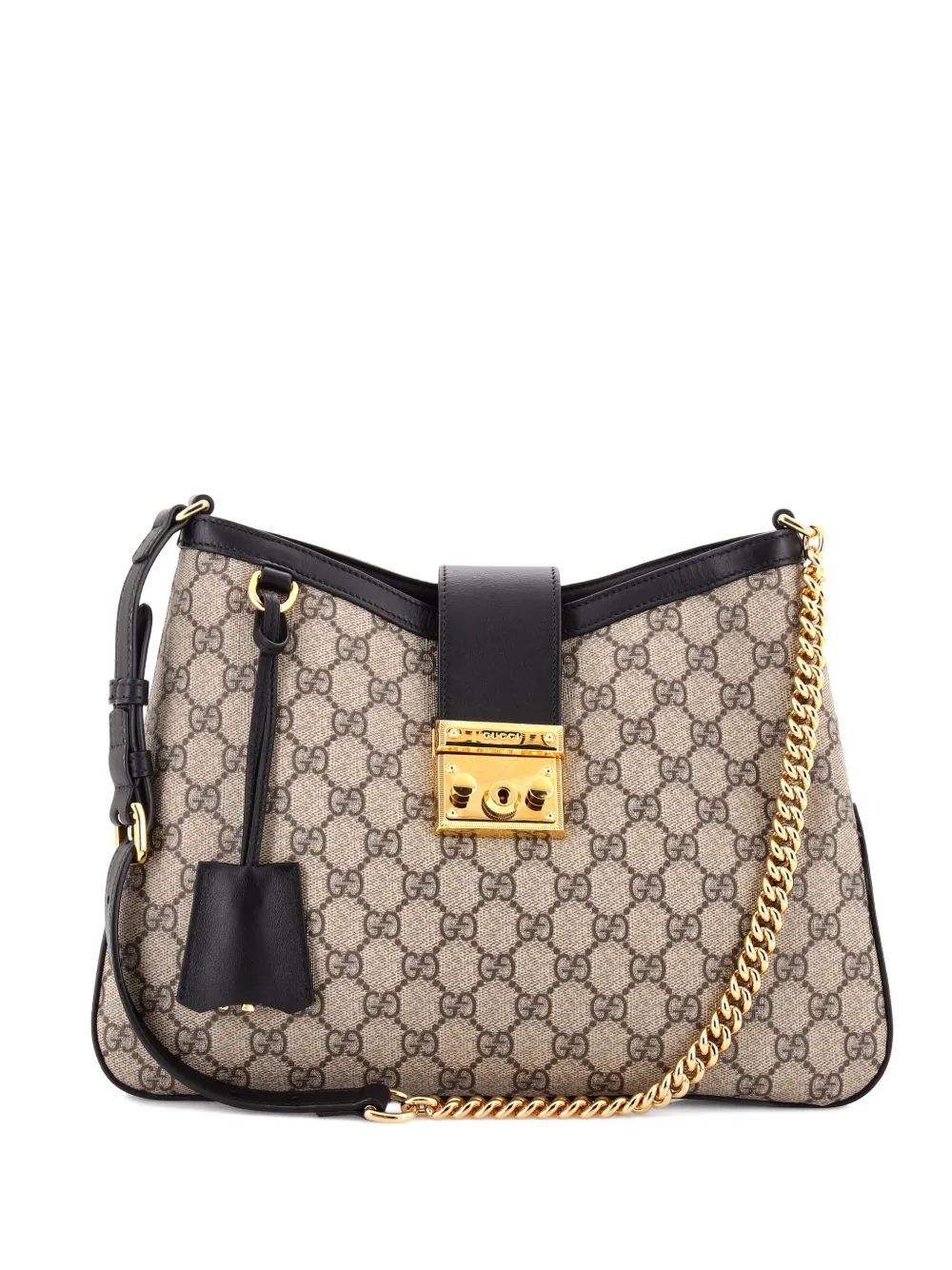 Gucci Pre-Owned Padlock Chain GG Coated Canvas with Leather Medium shoulder bag - Nero