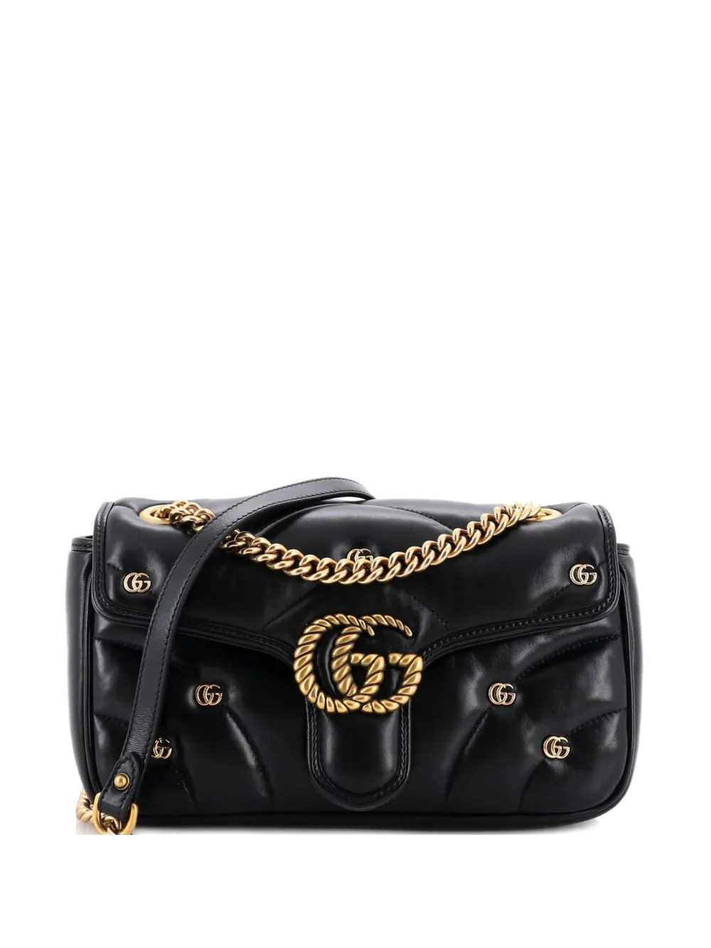 Gucci Pre-Owned Borsa a spalla GG Marmont piccola in pelle matelassé con battente e borchie - Nero