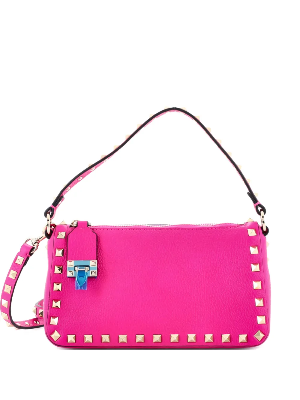 Valentino Garavani Pre-Owned Rockstud Flip Lock Zipped Handle Grainy Leather Small crossbody bag - Rosa